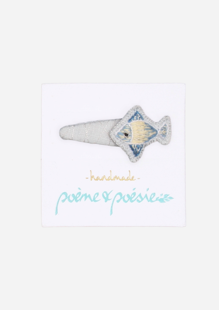 Handmade Barrette with Fish Charm, Sky Blue
