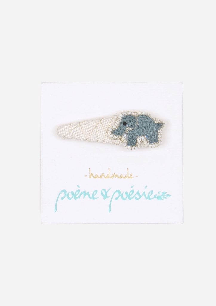 Handmade Barrette with Elephant Charm, Ivory