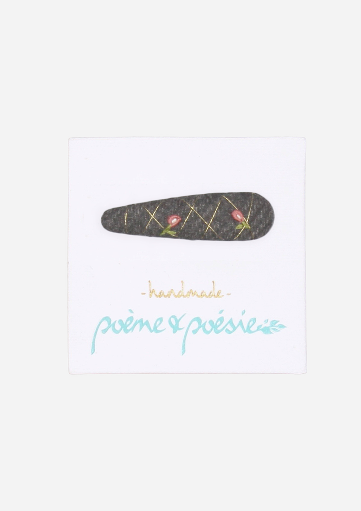 Handmade Barrette with Rose Bud, Anthracite