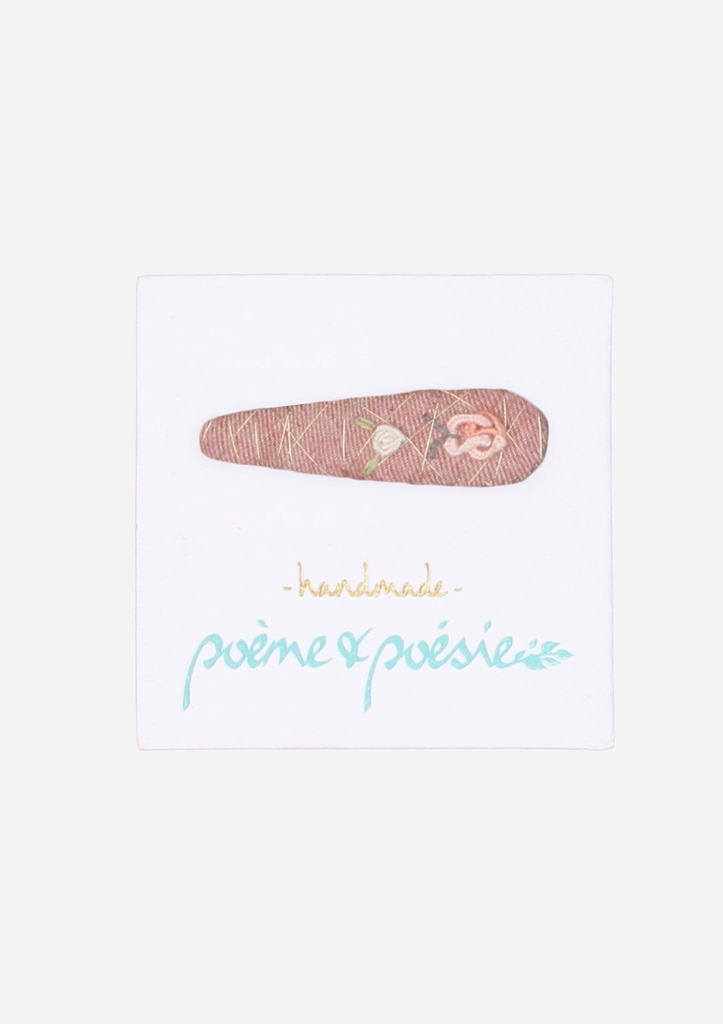 Handmade Barrette with Butterfly and Flower, Dusty Rose