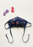 "Be Safe. Be Kind" Printed Heirloom Mask, Adjustable - Botanical Garden, Navy