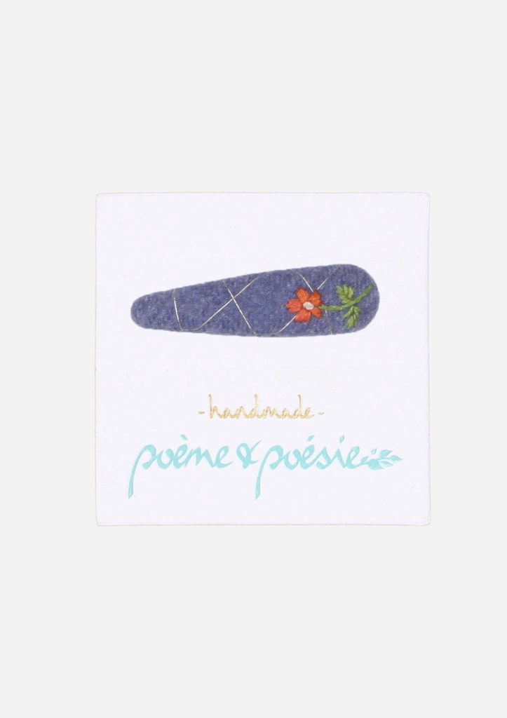Handmade Barrette with Coral Flower, Blue