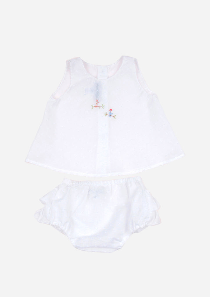 Parrot Buddies Top & Ruffle Bottom, White