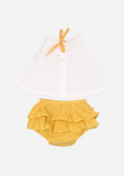 Rose Necklace Top & Ruffle Bottom, Ivory and Canary Yellow