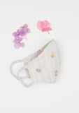 "Be Safe. Be Kind" Hand Embroidered Heirloom Mask - Flowers in the Wind, Dove Grey
