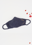 "Be Safe. Be Kind" Hand Embroidered Heirloom Mask - Falling Rose Buds, Navy