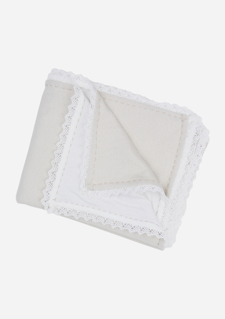 Modern Heirloom Blanket, Dove Grey with White Lace