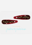 Handmade Barrette with Flowering Vine, Ruby Red