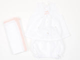 Classic Heirloom Swaddle, White with Pink Stitching and Lace