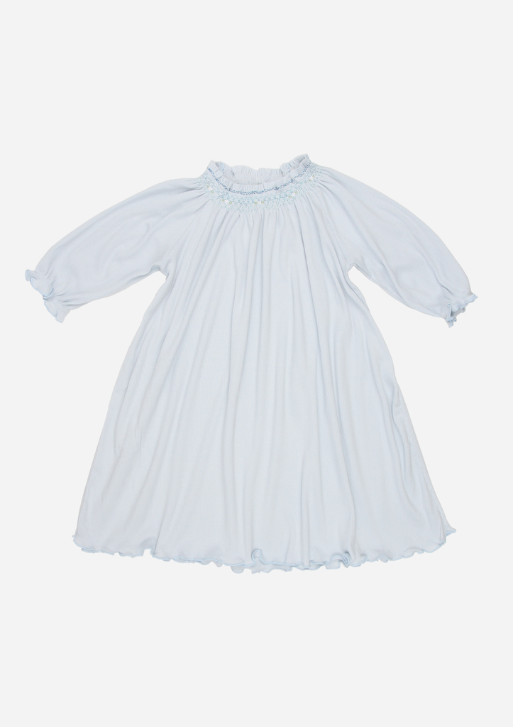 Long Sleeve Smocked Rib Day Gown, Sky Blue