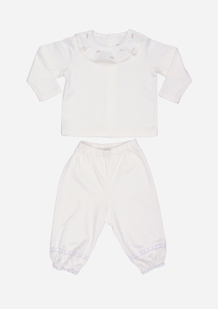 Scattered Roses Collar Top & Pants, Ivory