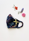 "Be Safe. Be Kind" Printed Heirloom Mask - Botanical Garden, Navy