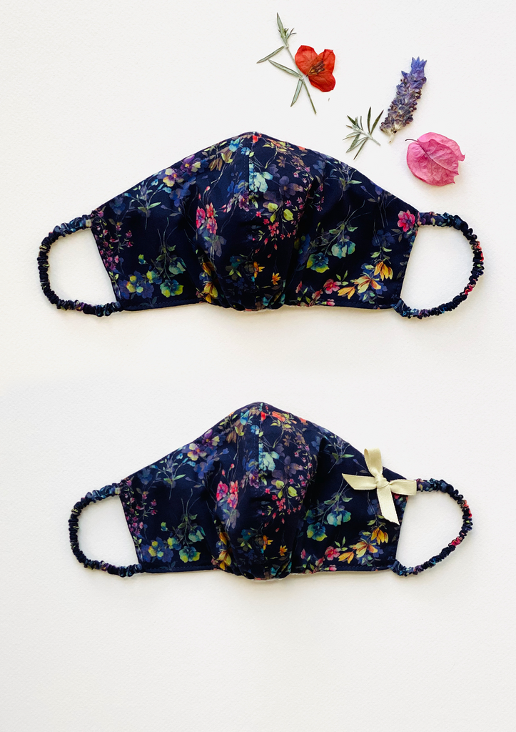 "Be Safe. Be Kind" Printed Heirloom Mask - Botanical Garden, Navy