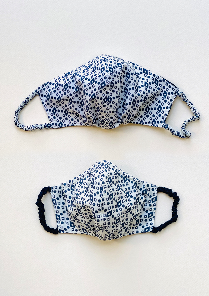 "Be Safe. Be Kind" Printed Heirloom Mask - Navy Diamond