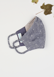 Be Safe. Be Kind" Printed Heirloom Mask - Navy & White Swiss Dot