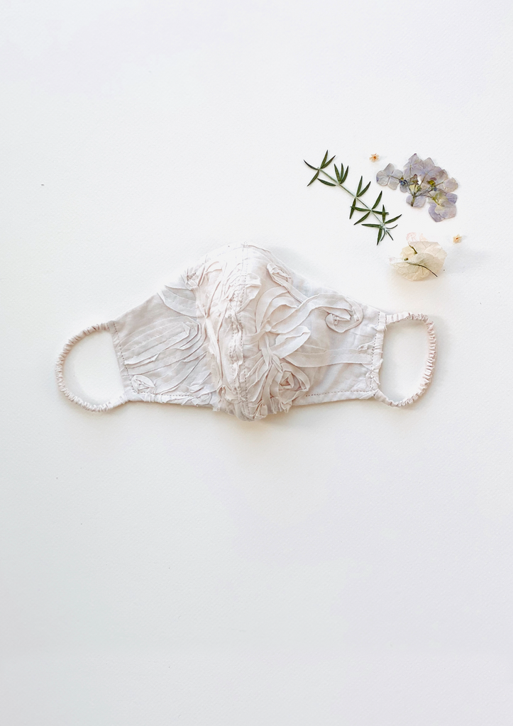 "Be Safe. Be Kind" Embroidered Heirloom Mask - Nude Appliqué