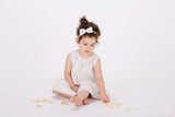 Handmade Headband with Scattered Flowers, Eggshell Stripe