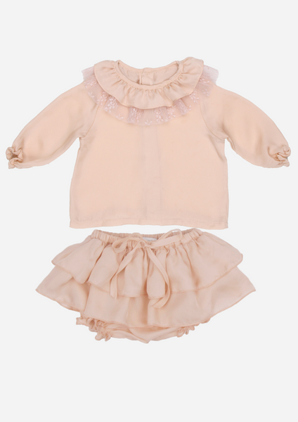 peach ruffle blouse