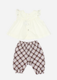 Flutter Sleeve Rose Bud Top & Pants, Butter and Checks