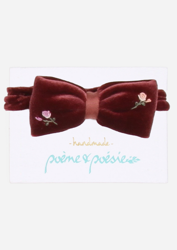 Handmade Velvet Headband with Rose Branches, Burgundy
