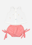 Scattered Flower Top & Bloomer, White  & Melon