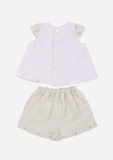 Cap Sleeve Rose Bud Top & Shorts, Lavender & Grey