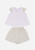 Cap Sleeve Rose Bud Top & Shorts, Lavender & Grey