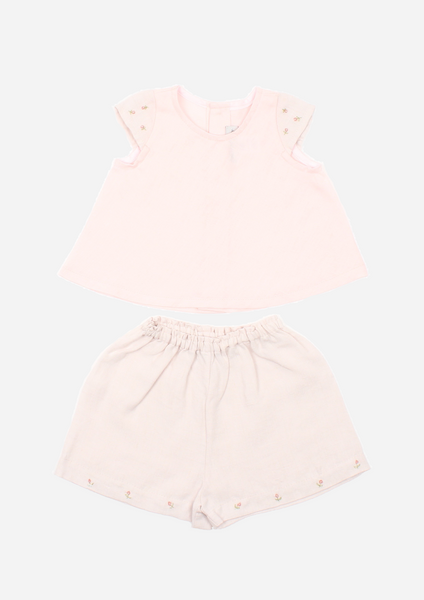 Cap Sleeve Rose Bud Top & Shorts, Blush & Sterling Grey