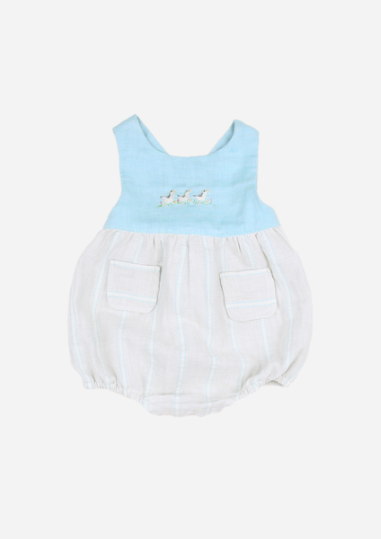 Marching Ducks Romper, Mint Stripe