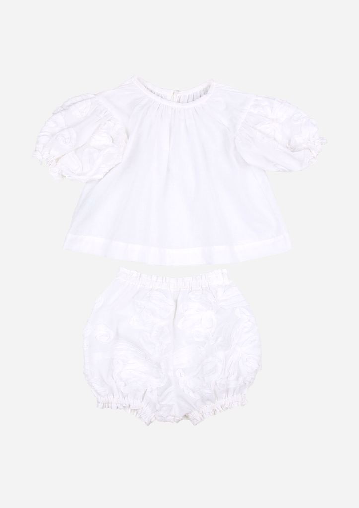 Ribbon Appliquéd Top & Bloomer, White