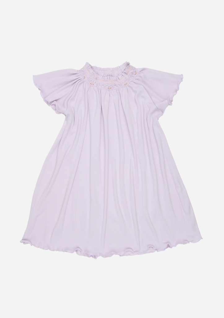 Flutter Sleeve Smocked Rib Day Gown, Lavender
