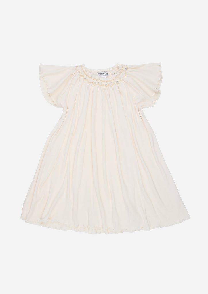 Flutter Sleeve Smocked Rib Day Gown, Ecru