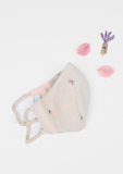 "Be Safe. Be Kind" Hand Embroidered Heirloom Mask - Scattered Roses, Nude