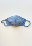 "Be Safe. Be Kind" Hand Embroidered Heirloom Mask - Running Stitch, Slate Blue