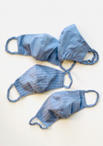 "Be Safe. Be Kind" Hand Embroidered Heirloom Mask - Running Stitch, Slate Blue