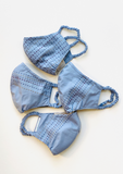 "Be Safe. Be Kind" Hand Embroidered Heirloom Mask - Running Stitch, Slate Blue