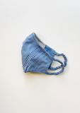 "Be Safe. Be Kind" Hand Embroidered Heirloom Mask - Running Stitch, Slate Blue