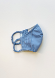 "Be Safe. Be Kind" Hand Embroidered Heirloom Mask - Running Stitch, Slate Blue