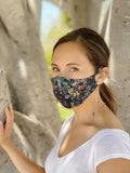 "Be Safe. Be Kind" Printed Heirloom Mask - Botanical Garden, Ebony
