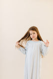 Long Sleeve Smocked Rib Day Gown, Sky Blue