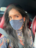 "Be Safe. Be Kind" Hand Embroidered Heirloom Mask - Falling Rose Buds, Navy