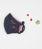 "Be Safe. Be Kind" Hand Embroidered Heirloom Mask - Falling Rose Buds, Navy