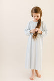Long Sleeve Smocked Rib Day Gown, Sky Blue
