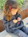 Handmade Barrette with Flowering Vine, Ruby Red
