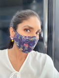 "Be Safe. Be Kind" Printed Heirloom Mask, Adjustable - Botanical Garden, Navy