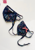 "Be Safe. Be Kind" Printed Heirloom Mask, Adjustable - Botanical Garden, Navy