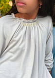 Long Sleeve Hand Smocked Jersey Day Gown, Stone