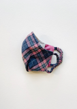 "Be Safe. Be Kind" Printed Heirloom Mask - Pink & Blue Plaid, Organic