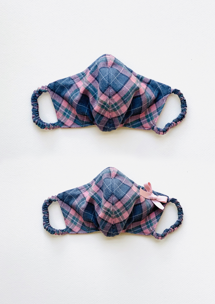 "Be Safe. Be Kind" Printed Heirloom Mask - Pink & Blue Plaid, Organic