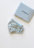 "Be Safe. Be Kind" Hand Embroidered Heirloom Mask - Scattered Roses, Grey Blue